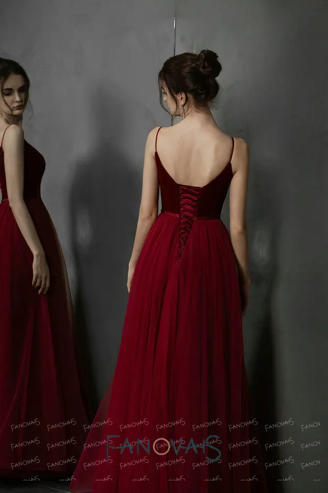 &quotБордовые вечерние платья бархат Tulle выпускного вечера vestidos de fiesta noche 2019