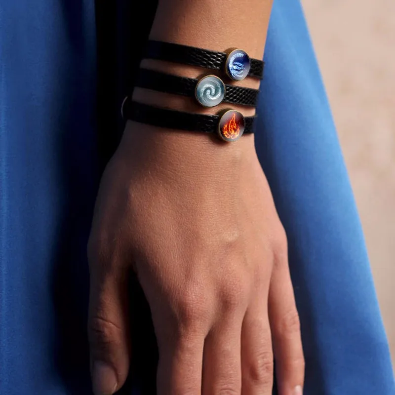 Avatar The Last Airbender Bracelet - Fire Element Fashion Jewelry Black Leather Charm Bangles Bracelet 4 - Avatar The Last Airbender Merch S4139 (2)