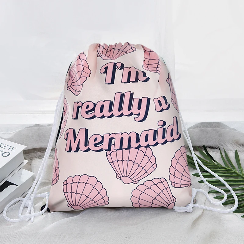 Kawaii I'm rely A Mermaid Letters Drawstring Bag милые розовые женские рюкзаки модные