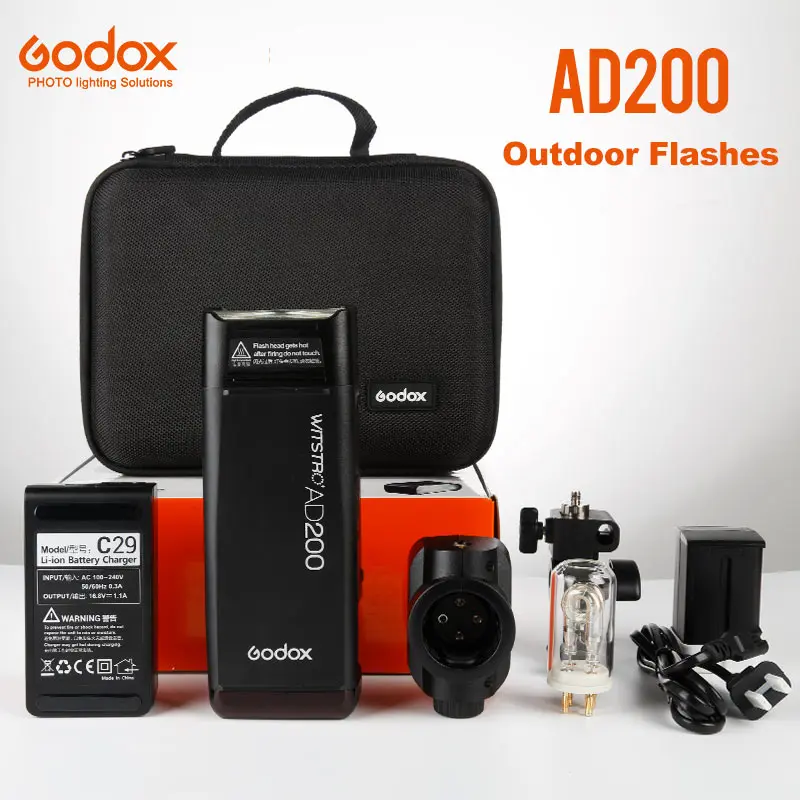 

Godox AD200 Pocket Flash 2900mAh Lithium Battery Full Power Flashes Recycle in 0.01-2.1 Second For Canon Nikon Sony 200W TTL