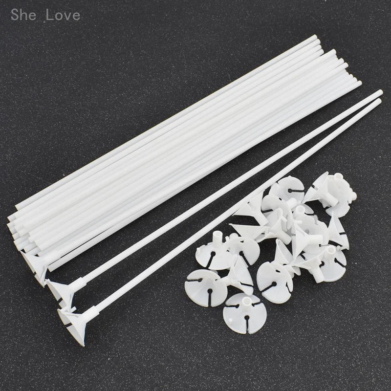 

She Love 25pcs White Plastic Balloon Stick Support Rods Balloons Holder Sticks With Cup Wedding Party Decoration Accessories