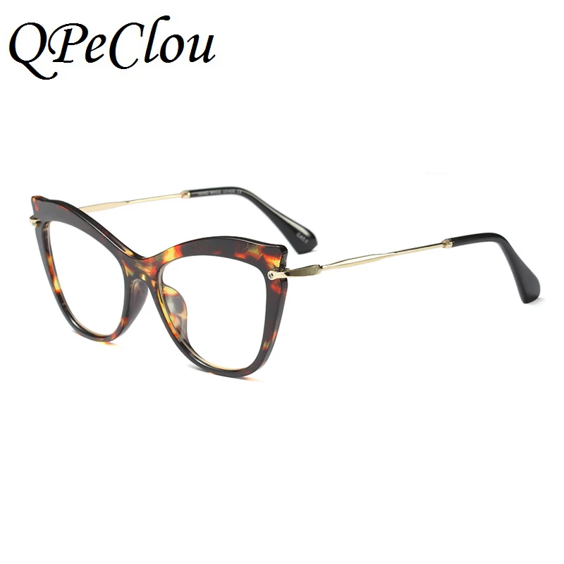 QPeClou, винтажные очки с прозрачными линзами, женские модные брендовые очки, оправа для девушек,, новая оправа для очков, женские очки, UV400 - Цвет оправы: Leopard0475