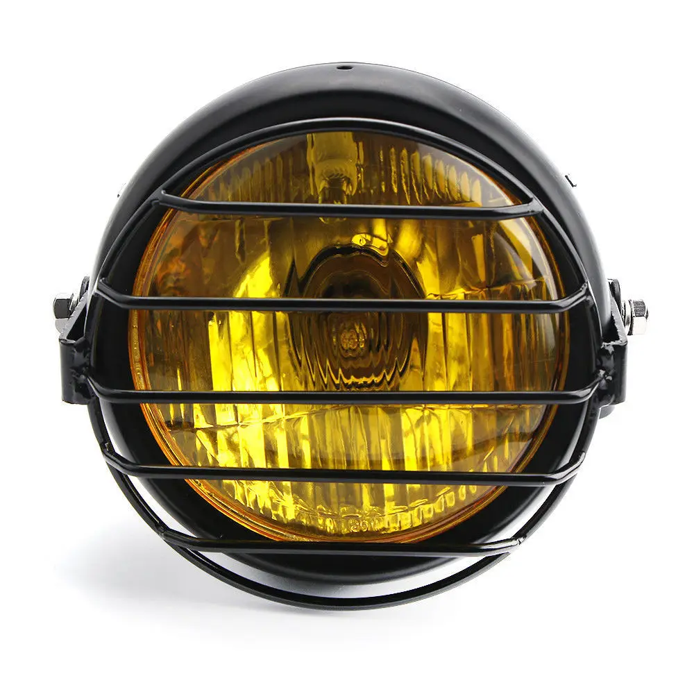 6.5" Black Retro Motorcycle LED Headlight+Grill Cover Set Grill Motorbike Cafe Racer Head Lamp Cover For Cafe Racer