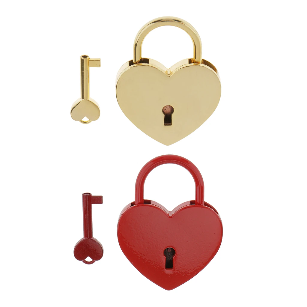 Red L Vintage Alloy Heart Shape Padlock with Key Suitcase Diary Kids Gift