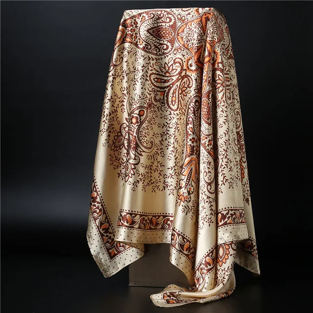 Шелковый шарф для женщин с леопардовым принтом платок 90 см квадратный платок роскошный бренд атласные шарфы Бандана для головы хиджаб шарфы для женщин - Цвет: CAMEL