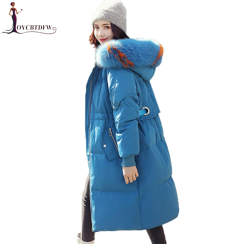 Female Down Jacket 2018 New Korean Long Coats Loose Fashion Fur Collar Hooded White Duck parkas Winter Jackets Women XY767 | Женская