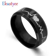 Anneaux de mariage en titane et acier, Design créatif, Design ECG, battement de cœur, mode Couple, classique noir, bijoux tendance, 2019