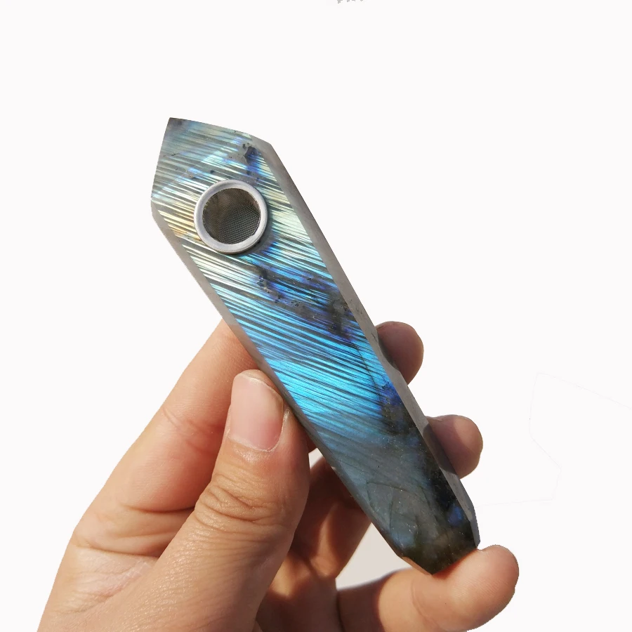 Koop Drop Verzending groothandel Natuurlijke labradoriet Crystal Pijp + zeef quartz stone healing wand Gratis Verzending X11