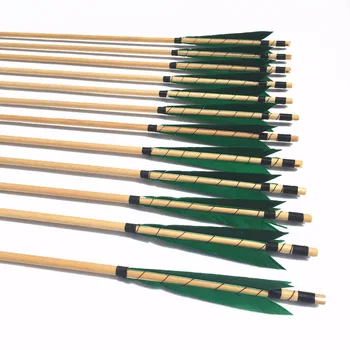 

6/12/24pcs Archery Wooden Arrows with Black Nocks Hunting Target Arrows For Recurve Traditional Long bow