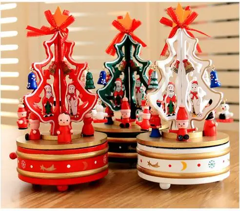Рождественская деревянная музыкальная шкатулка Рождественская елка Креативный подарок карусель музыкальная шкатулка, размер 21x11 см
