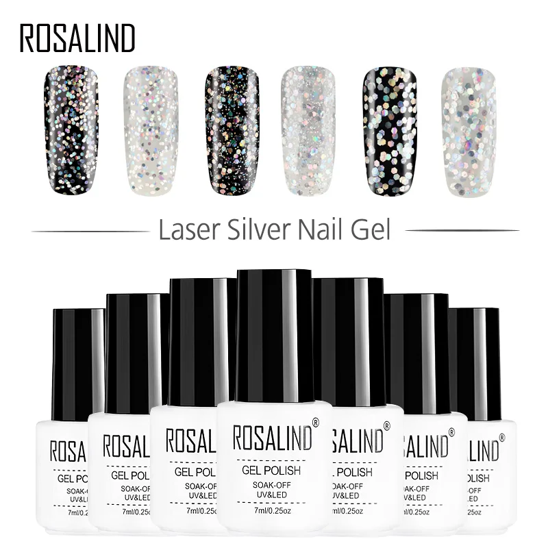 

ROSALIND Gel 1S 7ML Laser Silver Nail Gel Polish Need Top Base Coat Nail Art Semi Permanent UV Soak off Gel Lacquer Manicure