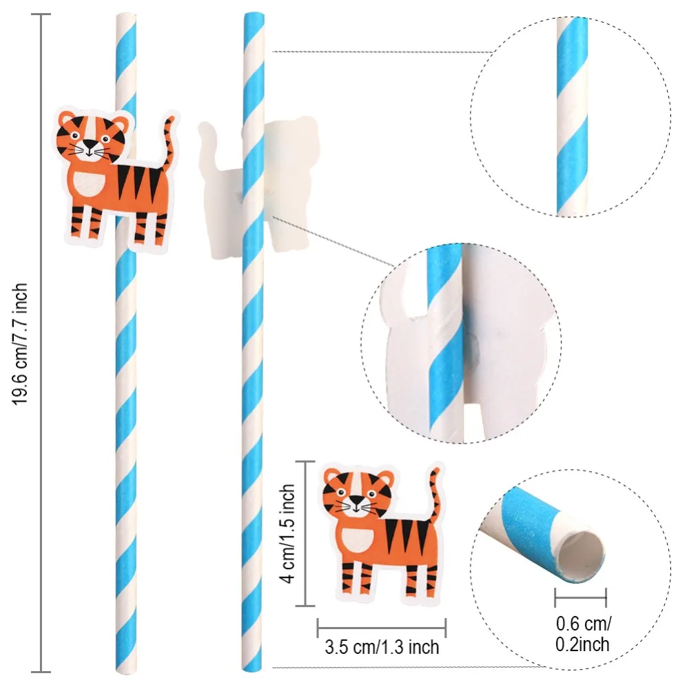 OurWarm 25 шт Питьевая бумажная Соломка для вечеринки в стиле сафари Мультяшные животные солома джунгли День Рождения вечерние украшения