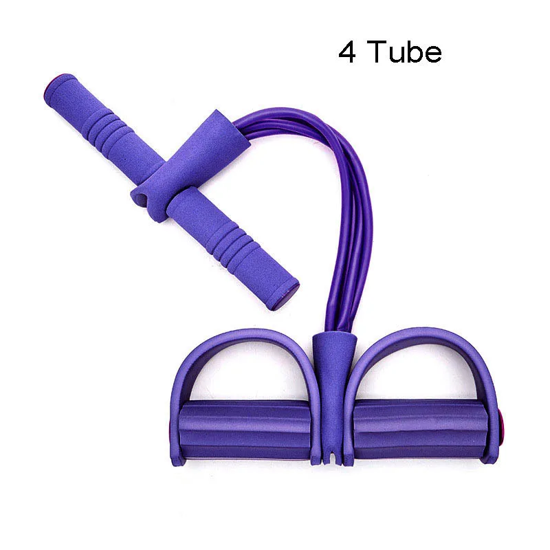 Эластичная лента многофункциональная тренировка 4 трубки тренажер для ног эластичный тяговый трос полосы Йога Фитнес педаль Бодибилдинг сидение - Цвет: Purple 4 Tube