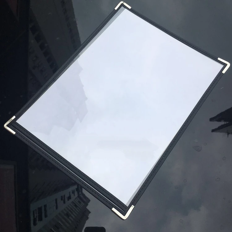 1 sheet 2 View PVC A4 Menu Covers Fits A4 Paper Protective corner restaurant book black/blue/silver/gold/orange PU leather edge