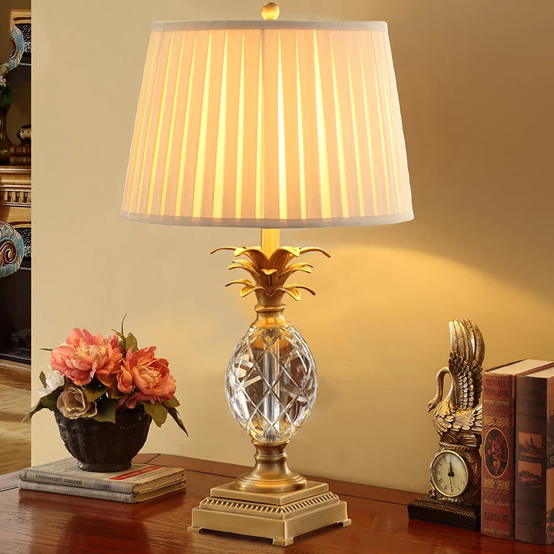 Luxtry Crystal Glass Table Lamp Pineapple Shape Metal Bedside Desk