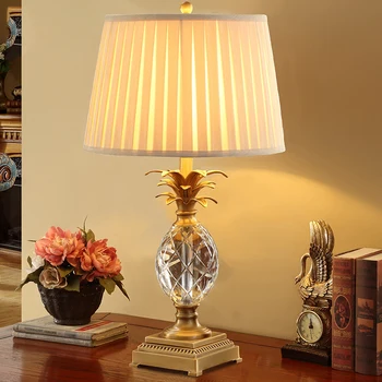 

Luxtry Crystal Glass Table Lamp Pineapple Shape Metal Bedside Desk Lights Lamparas De Mesa Book Lamps Deco Luminaria Home Lights