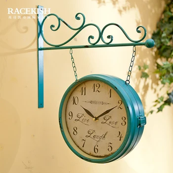 

Shikai American Pastoral Poetry iron double mute wall clock Home Furnishing round clock of European style living room