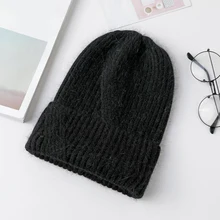 Новинка, зимняя женская шапка из кроличьего кашемира, вязаные шапочки, толстые теплые, Vogue, Женская шерстяная шапка из ангорской шерсти, женские шапочки