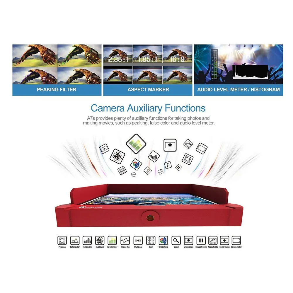 Lilliput A7S 7inch 1920x1200 4K 7inch LCD Screen DSLR Camera field monitor with adpater