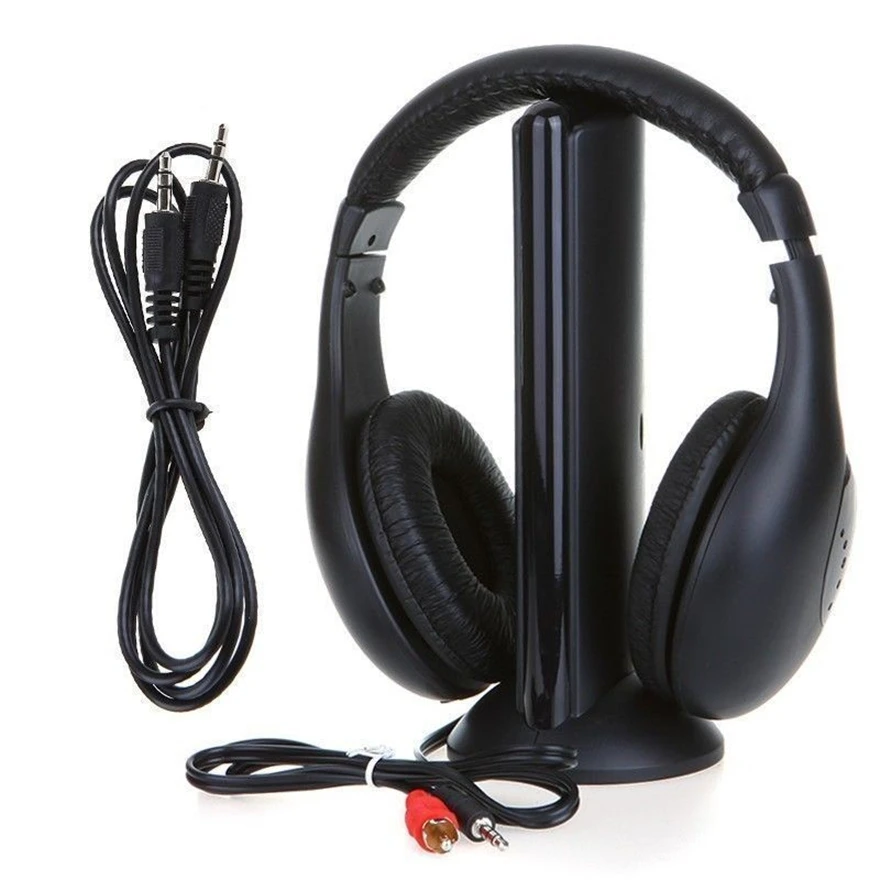 

5 in 1 Wireless Headset Earphone With Mic FM Radio AUX Hifi Headphone Noise Cancelling For MP3 Phone TV Windows #F