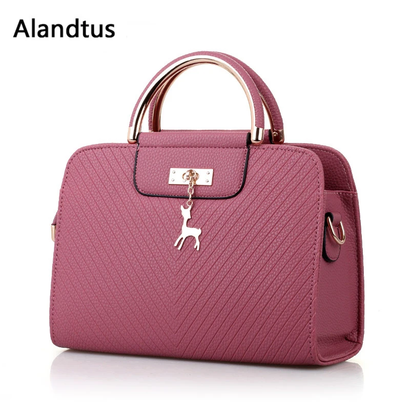 Alandtus النساء أكياس أزياء حقائب العلامة التجارية الإناث الكتف حقيبة حار بيع السيدات الأعلى مقبض أكياس بو الجلود رسول حقيبة