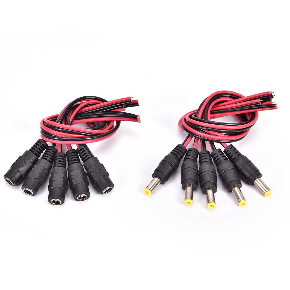 5Pcs/lot 12V Female/ Male DC Power Socket Jack Plug Connector Cable 5.5x2.1mm Drop Ship
