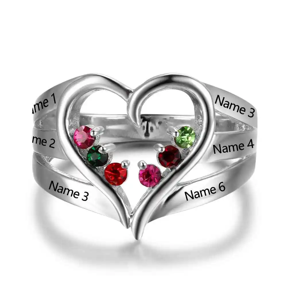 New 925 Sterling Silver Birthstone Ring Engrave Name Engagement Rings Love Heart Shape Rings Free Gift Box JewelOra RI102734