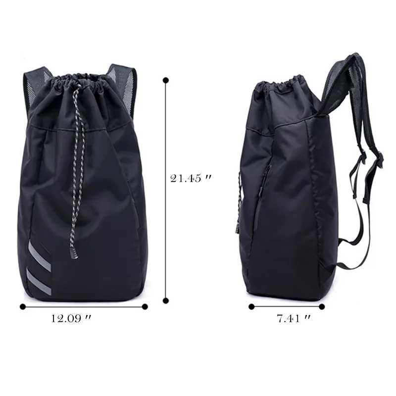 Men Sports Backpack Waterproof Large Capacity Travel Bags Casual Simple Drawstring Bag Basketball Backpacks Schoolbags Black