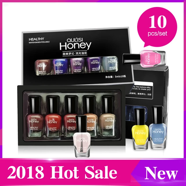 10pcs Set Nail Polish Water Base Quick Dry Holographic L Off 10pcs Set Nail Polish Water Base Quick Dry Holographic L Off Colorful Paint