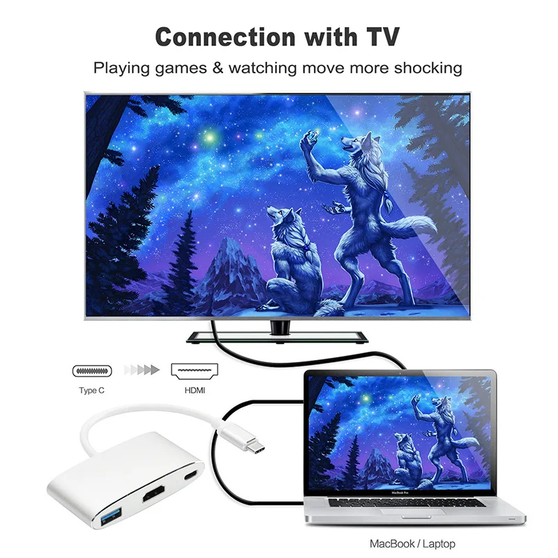 CABLETIME USB C Hub HDMI 4K Type C 3.1 to HDMI USB 3.0 Adapter USB C Converter for Macbook Chromebook Pixel Lumia USB C Hub C207