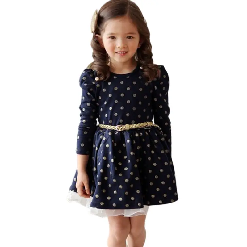 

2-6Y Lovely Toddler Baby Polka Dots Lace Princess Dress Long Sleeve Dresses Girls Vestidos oyfy