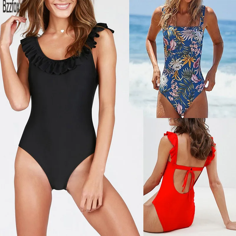 

Sexy bodysuits one-piece Swim suit Ruffle Swimwear 2019 Women Push-Up Padded Beach Wear Bathing Suits Backless Female Bikini