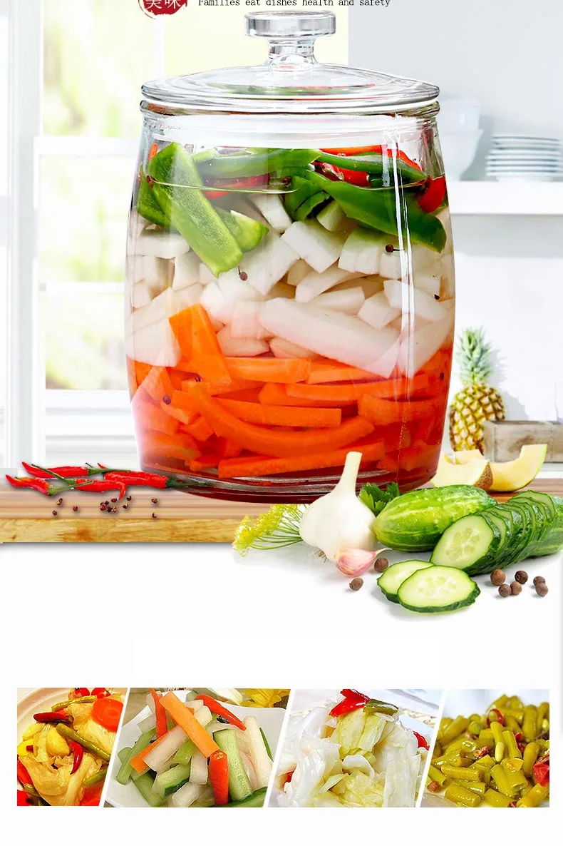 Прозрачная утолщенная стеклянная банка Kimchi для домашнего уплотнения, банки для соленья с комплект крышек, баночки для хранения сухофруктов и орехов, емкости для конфет, кухонные аксессуары