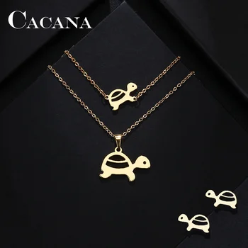 

CACANA Stainless Steel Sets For Women Tortoise Shape Necklace Bracelet Earring Jewelry Lover's Engagement Jewelry