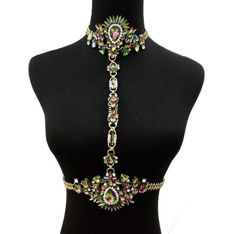 Лучшее женское сексуальное летнее ожерелье с драгоценными камнями, роскошное модное массивное ожерелье и подвеска макси для женщин,, ювелирное изделие для тела 3015 - Окраска металла: Green Multi