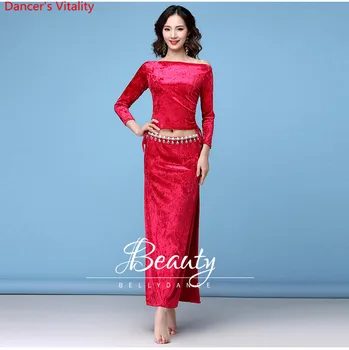 

Winter Spring Women Clothing Dance Wear Classy Velvet Bodycon Off Shoulder Dress Classical Belly Dance Costume Set Top and Skirt