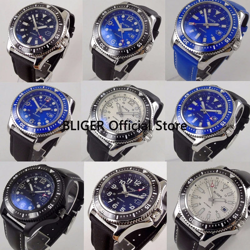 

9 Models Sport 44mm BLIGER Big Face Men's Wrist Watch Ceramic Bezel Luminous Marks Miyota Automatic Movement Watch
