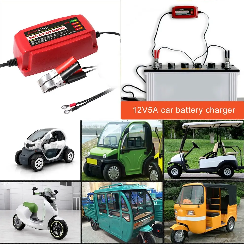 

12V 5A Automobile Accumulator Charger Smart Lead Acid Battery Charger Car 4 Stage Switching Mode LED Indicator Light UK Plug