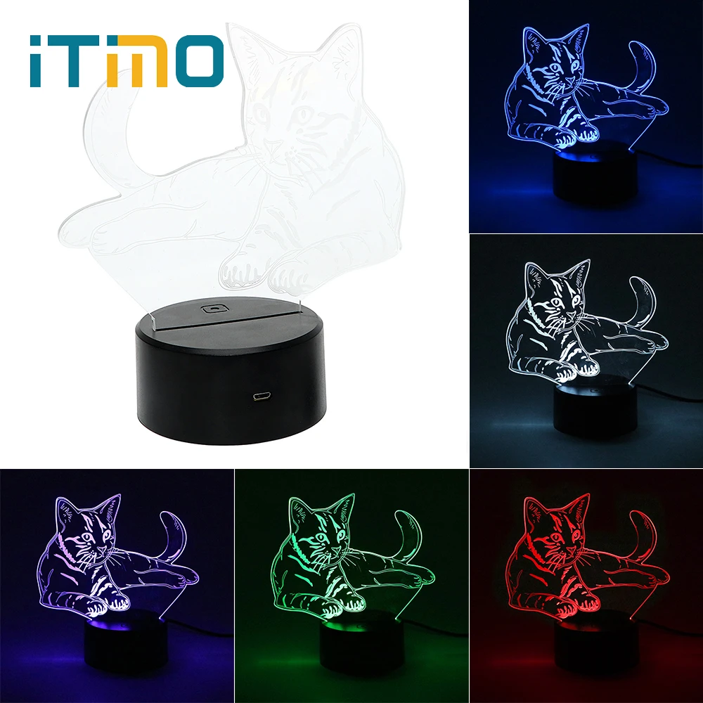 

iTimo Cat 3D Effect Night Light 7 Colors Change Battery And USB Powered Remote Control Creative Illusion Lamp Home Decoration