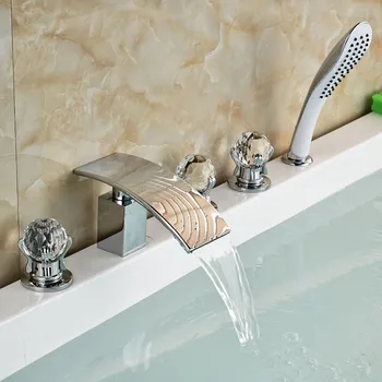 

Widespread Three Handles Bathroom Tub Faucet Deck Mount 5pcs Waterfall Bathtub Faucets Taps