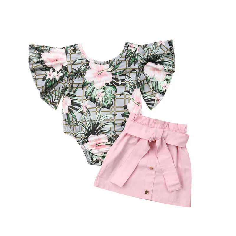 

Pudcoco Toddler Kids Baby Girl Boutique Clothing Floral Tops Romper Short Skirt Summer Outfit Baby Two Piece Outfits