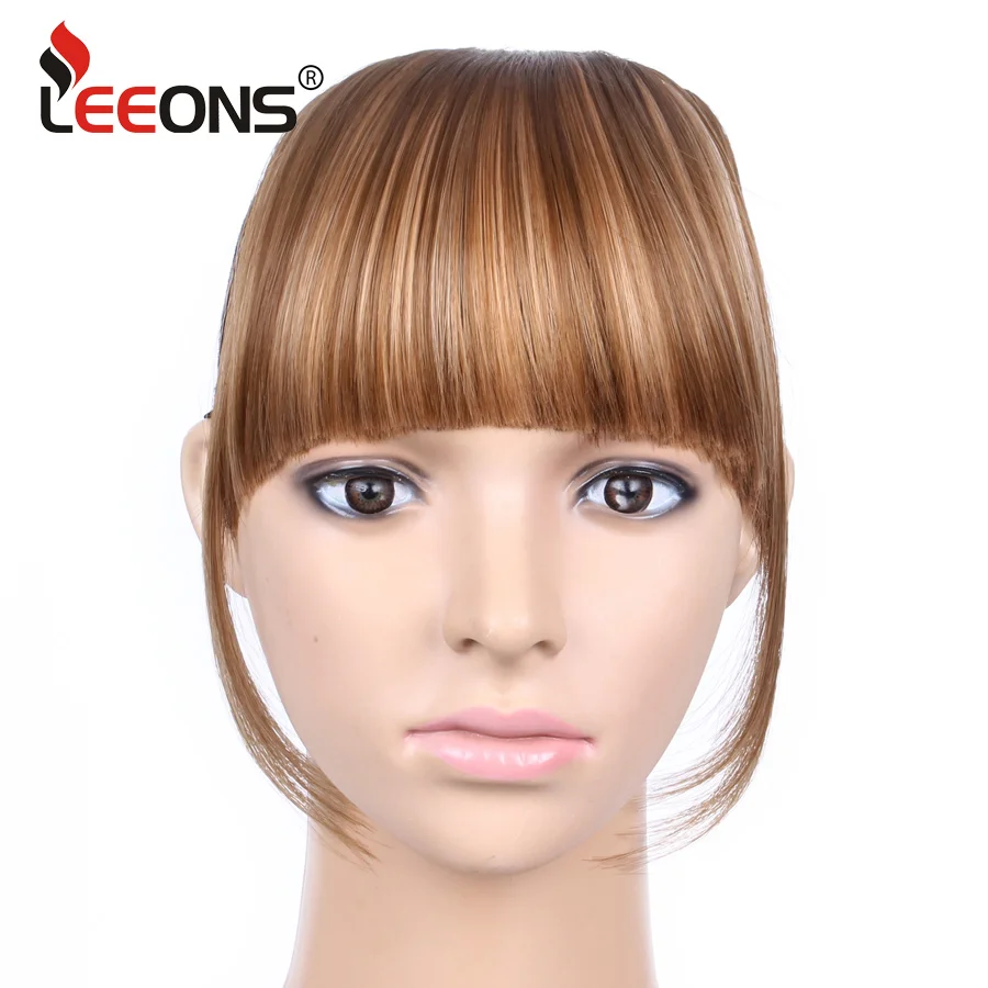 Natural Straight Synthetic Blunt Bangs High Temperature Fiber Brown Women Clip-In Full Bangs With Fringe Of Hair 6 Inch Leeons image_1