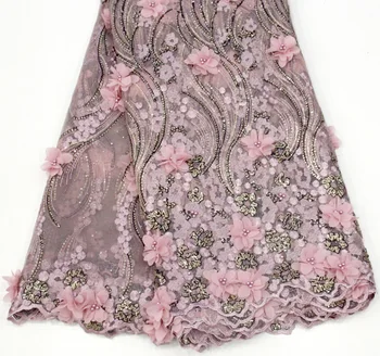 

Sequence African 3d lace fabric glitter Nigerian lace fabrics 2019 high quality beaded flower french net tulle mesh sequins lace