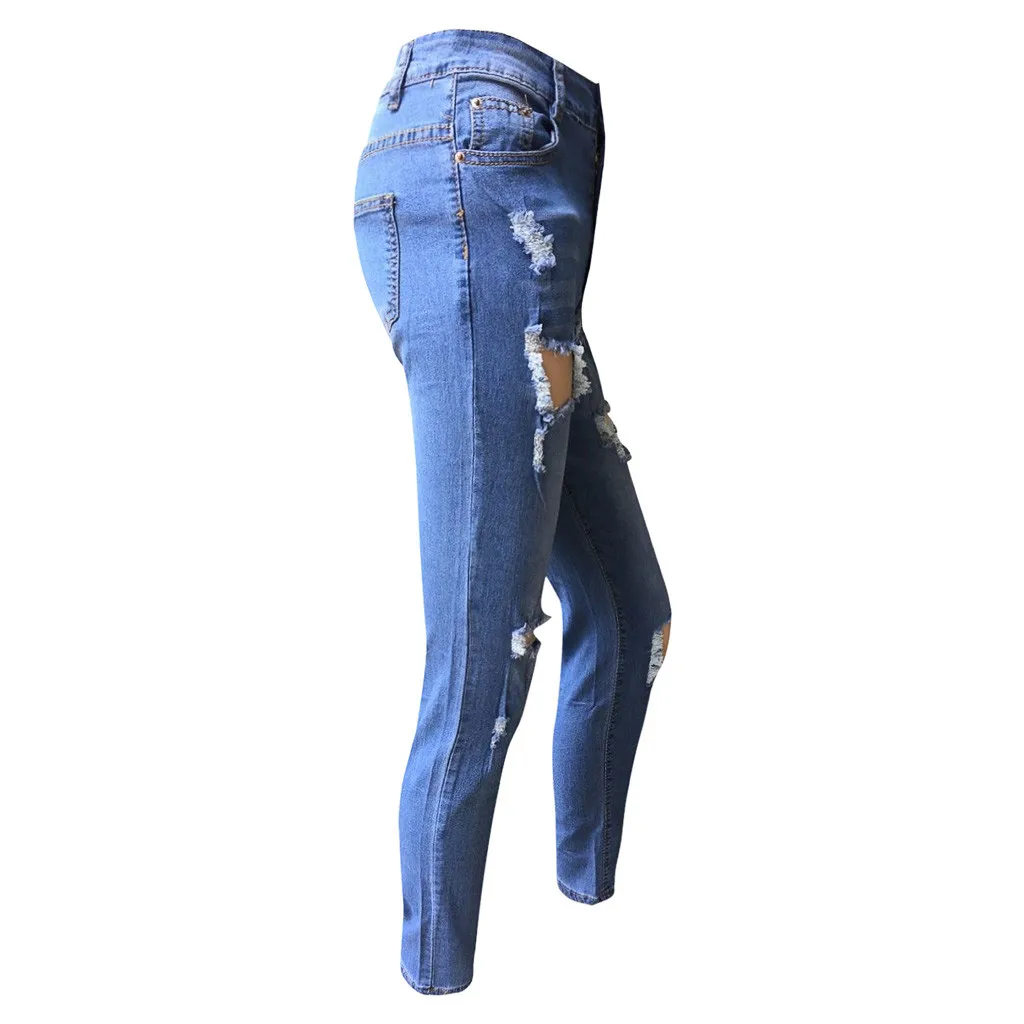 Пикантные Для женщин женская летняя Высокая талия джинсы с прорезями рваные и потёртые Тонкий Прохладный джинсовые штаны джинсы бойфренды