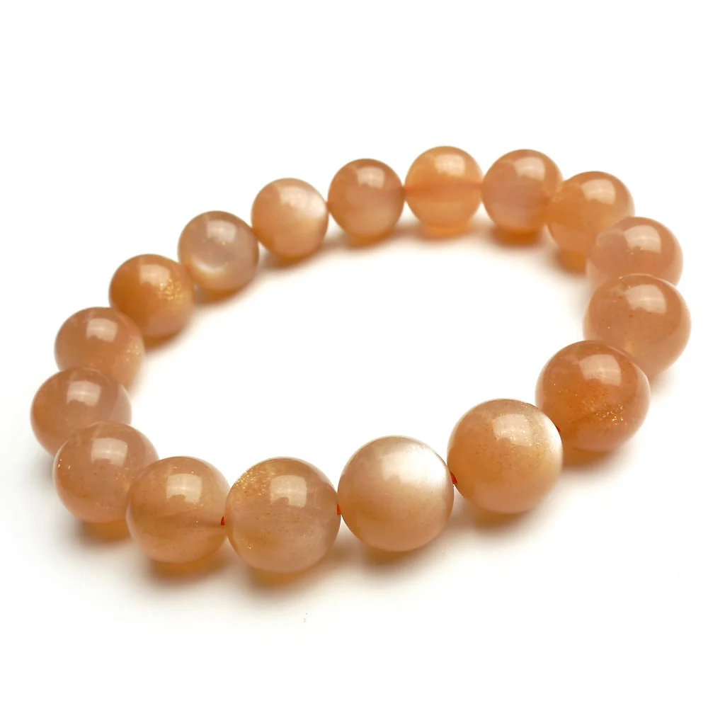 

Genuine Natural Sunstone Orange Moonstone Flash Light 12mm Crystal Round Beads Bracelet Women Men Healing Stone Fashion AAAAA