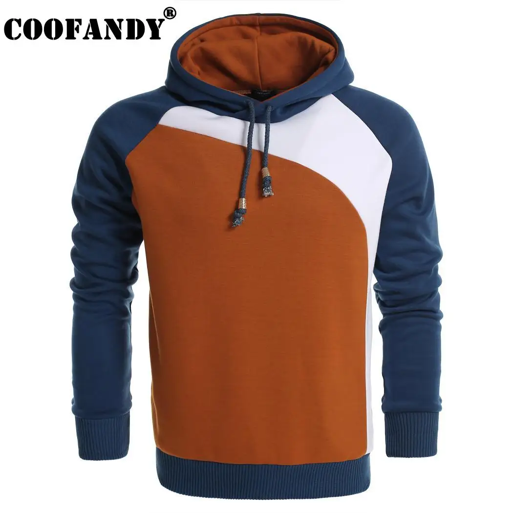 Спереди контрастный карман Тонкий Повседневный пуловер Цвет рукавом Регулярный Для мужчин \ толстовки с капюшоном длинное однотонное