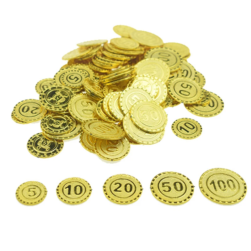 100 Pcs Plastic Gold Treasure Coin Captain Pirate Coin Baby Kids Props Decoration Toys For Boys