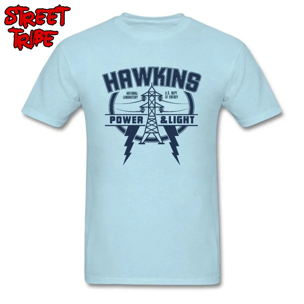 Hawkins Power and Light G Funny Gift T-shirts Round Collar Pure Cotton Short Sleeve T Shirt for Men Sweatshirts Summer Fall Hawkins Power and Light G light