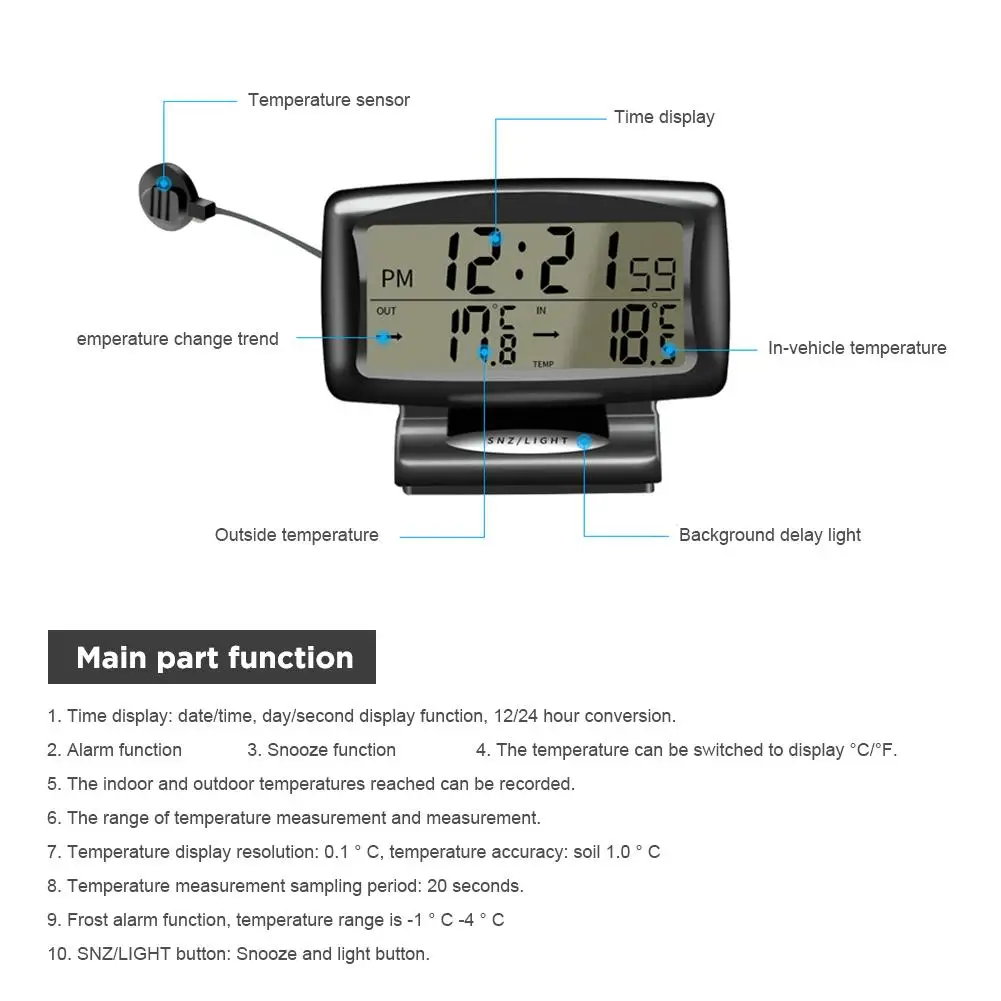 Температура внутри и снаружи детектор электронные часы для автомобиля термометр светящийся дисплей два в одном термометр часы