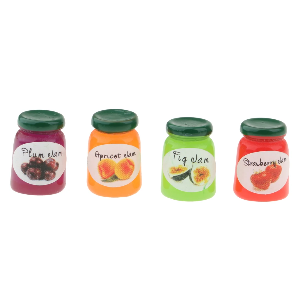 1/12 Doll House Miniatures 4 Bottles Canned Fruit Mix Pattern Fruit Jam Dining Room Food Resin Model Dollhouse Accessories